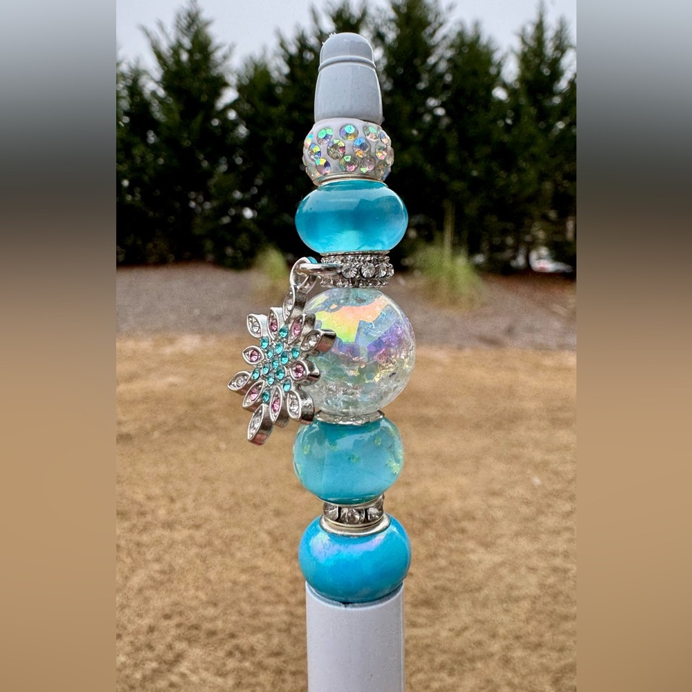 Decorative Blue and Silver Pen with Snowflake Charm Handcrafted